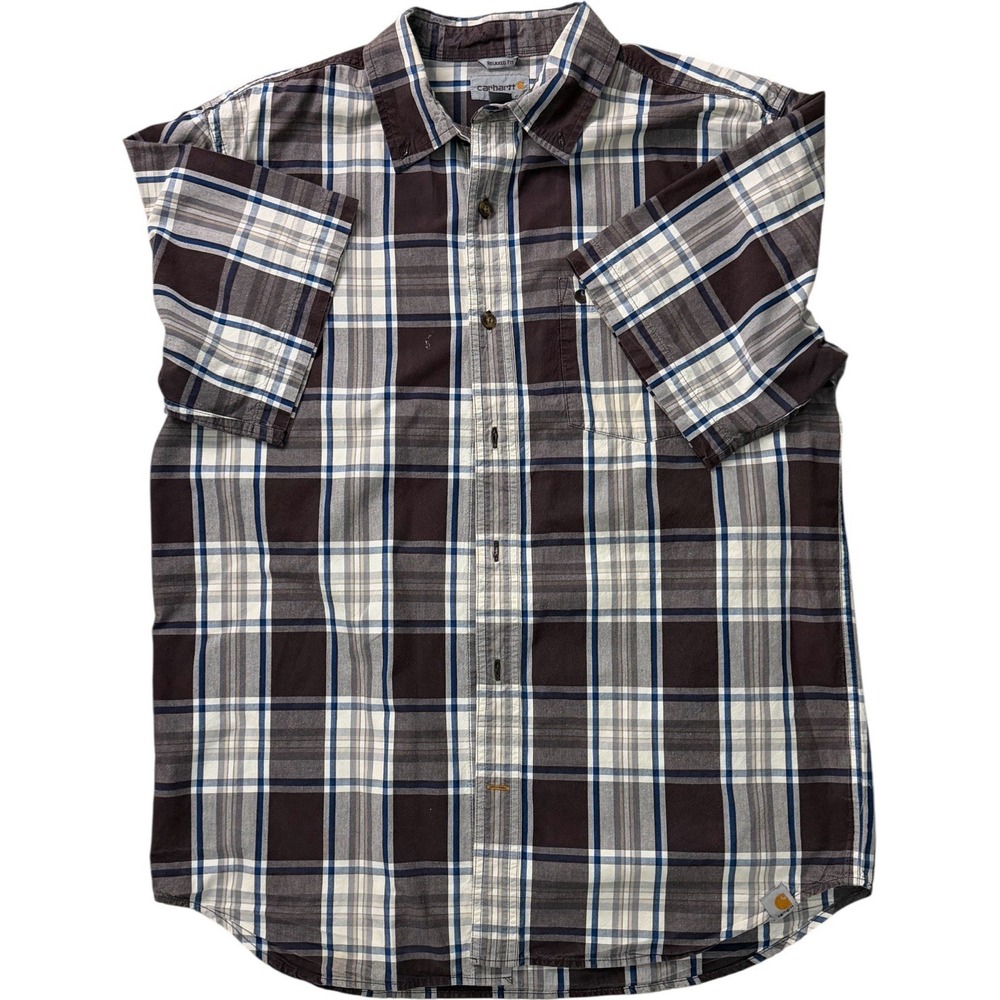 Carhartt Men's Plaid Short Sleeve Button Down Large Relaxed Fit